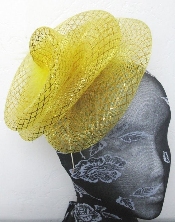 gold feather fascinator millinery burlesque headband wedding hat hair piece