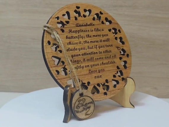 Custom made personalised real hard solid wood laser engraving plaque card wedding invitation valentine anniversary Christmas gift present