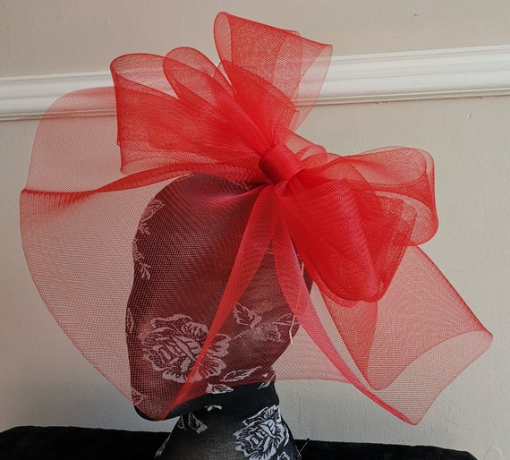 red crin fascinator millinery burlesque headband wedding hat hair piece