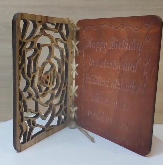 Custom made personalised real wood plaque card laser cut carved engraved wedding invitation birthday anniversary Christmas Mother’s Day