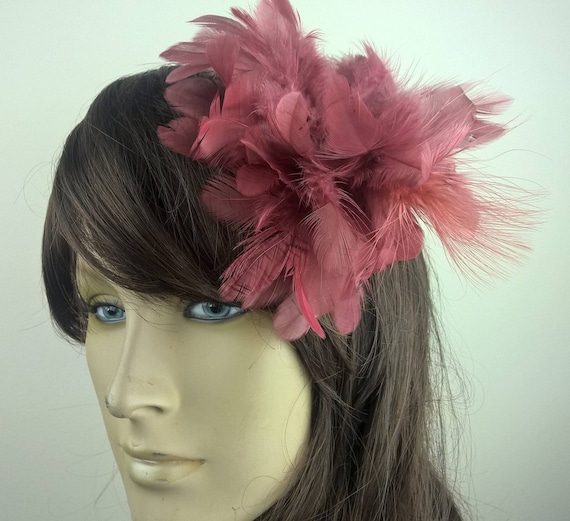 dark red feather fascinator millinery burlesque hair clip hen party bridal ascot race fancy dress british
