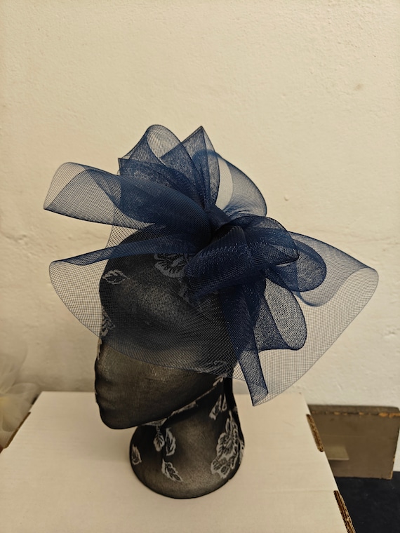 navy blue crin fascinator millinery burlesque headband wedding hat hair piece