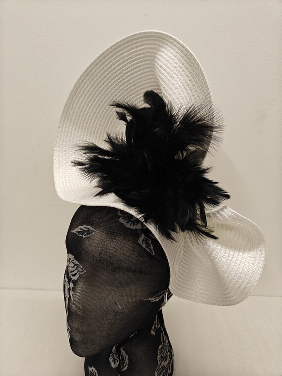 white black large straw fascinator flower millinery burlesque wedding hat on headband ascot party race cosplay handmade unique design