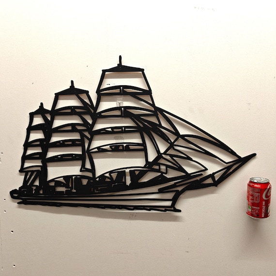 large black wooden sail boat ship pattern wall door decoration hanging picture laser cut plywood home art wood sign deco craft logo design