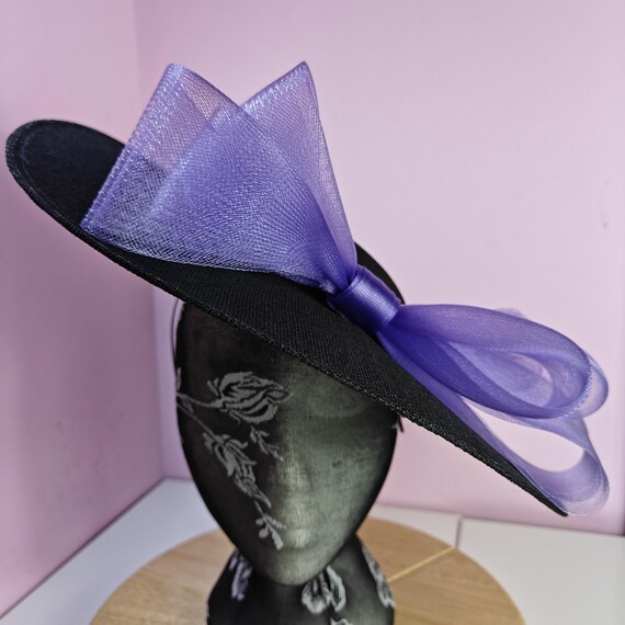 black lilac purple large fascinator millinery burlesque wedding hat headband party race cosplay handmade Kentucky Derby Royal Ascot