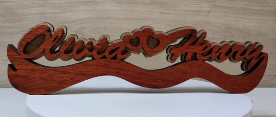 solid wood personalized name love heart letter word sign logo stand plaque personalised gift present wedding valentine anniversary laser cut