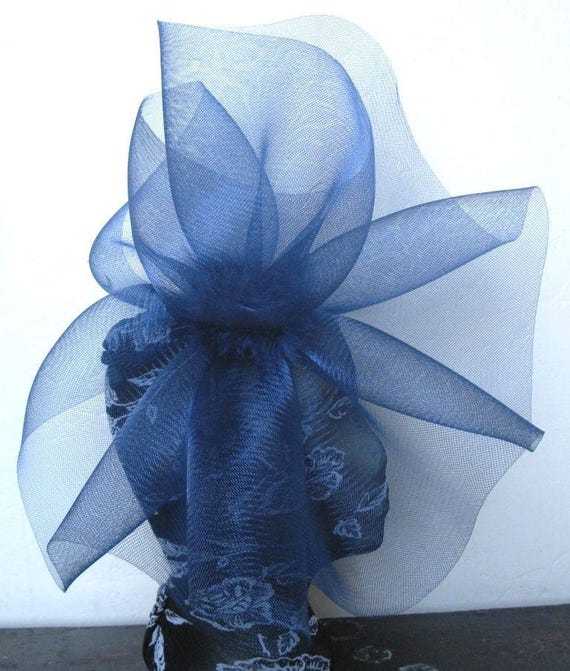 navy blue feather fascinator millinery burlesque headband wedding hat hair piece