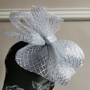 silver crin fascinator millinery burlesque headband wedding hat hair piece