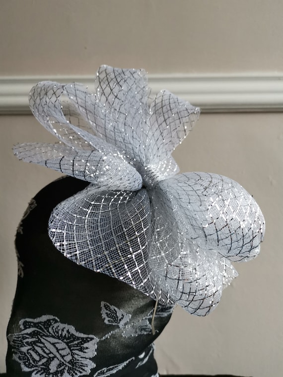silver crin fascinator millinery burlesque headband wedding hat hair piece