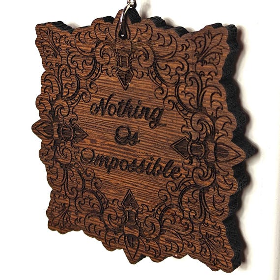 personalised custom made bespoke solid hard wood key chain keyring fridge magnet Victorian vintage style pattern laser cut engraved design