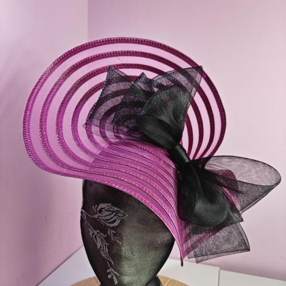 dark pink black large fascinator millinery burlesque wedding hat headband party race cosplay handmade Kentucky Derby Royal Ascot
