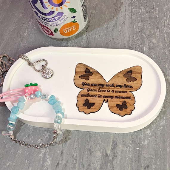 Custom hand made personalised bespoke real hard solid wood laser cut engraving plaster gypsum casting jewellery ring trinket key tray dish