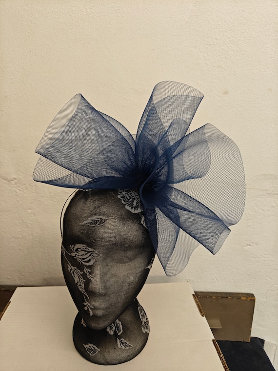 navy blue crin fascinator millinery burlesque headband wedding hat hair piece