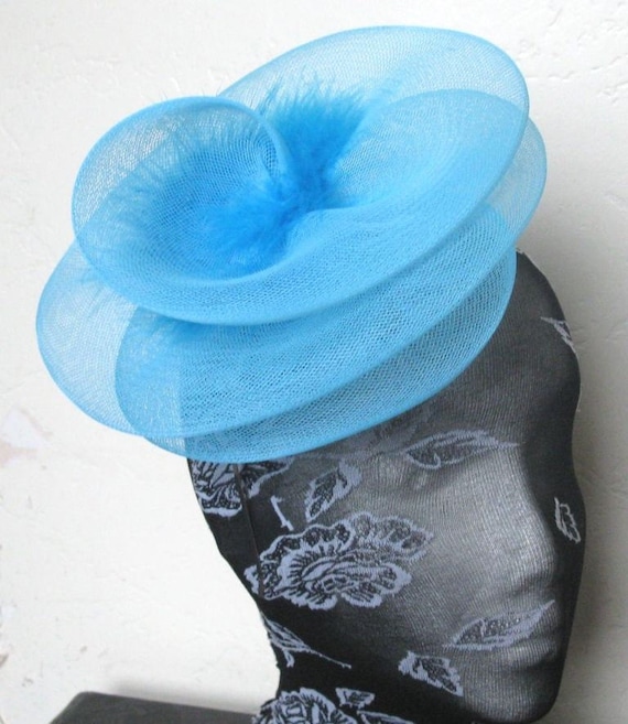 turquoise feather fascinator millinery burlesque headband wedding hat hair piece