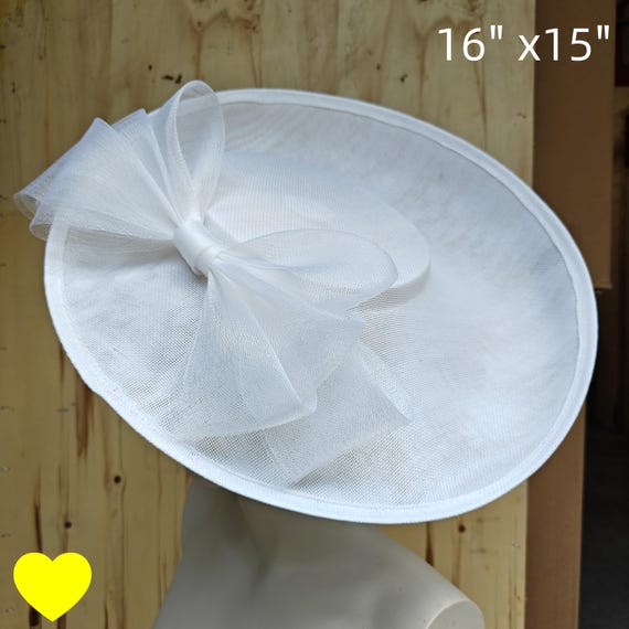 white fascinator millinery burlesque hatinator wedding hat headband party race derby ascot cosplay handmade wide brim big large