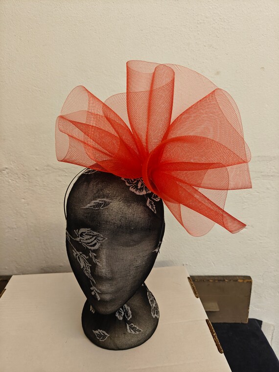 red crin fascinator millinery burlesque headband wedding hat hair piece