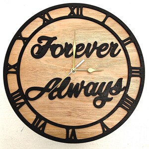 Reloj de pared personalizado de madera cortado con láser, grabado en negro, con nombre, palabra, letra, mensaje, regalo de cumpleaños, aniversario de bodas
