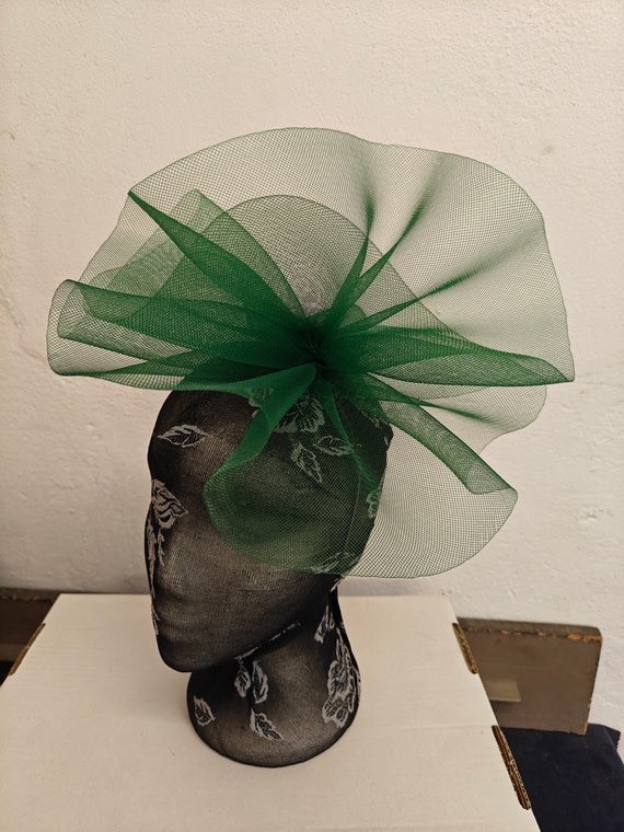 green crin fascinator millinery burlesque headband wedding hat hair piece
