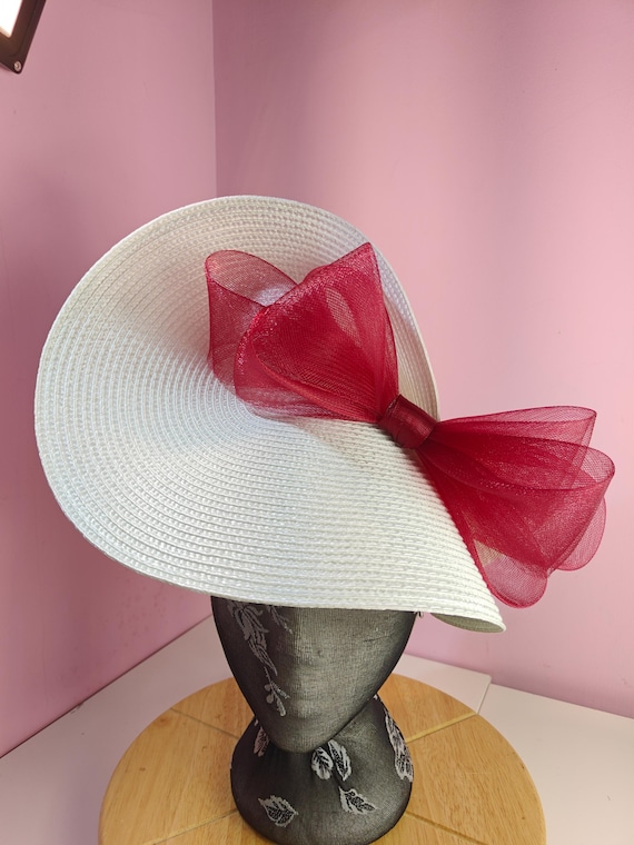 white red straw crinoline bow fascinator millinery burlesque wedding hat on headband royal ascot party house race cosplay Kentucky derby