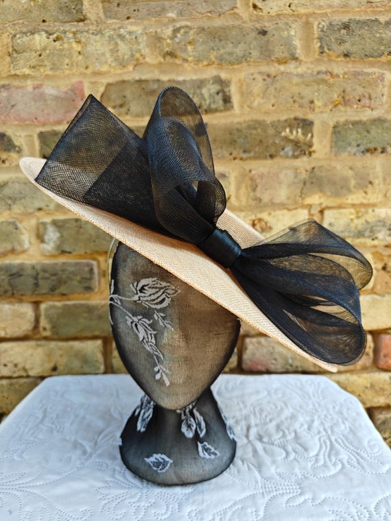 champagne black large fascinator millinery burlesque wedding hat headband party race cosplay handmade Kentucky Derby Royal Ascot