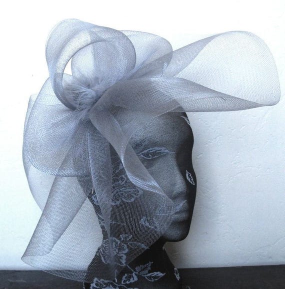 grey feather fascinator millinery burlesque headband wedding hat hair piece