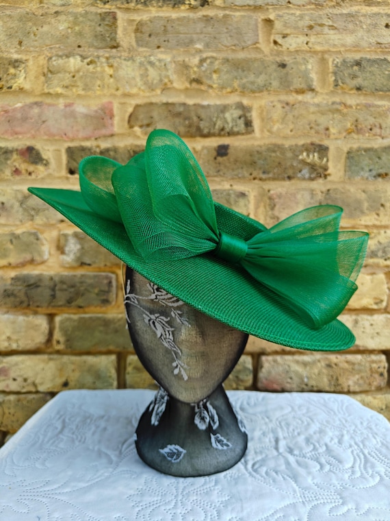 green large fascinator millinery burlesque wedding hat headband party race cosplay handmade Kentucky Derby Royal Ascot