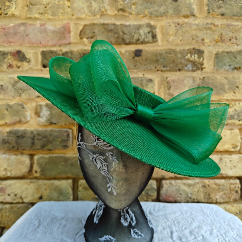 Green Large Fascinator Millinery Burlesque Wedding Hat Headband Party Race Cosplay Handmade Kentucky Derby Royal Ascot