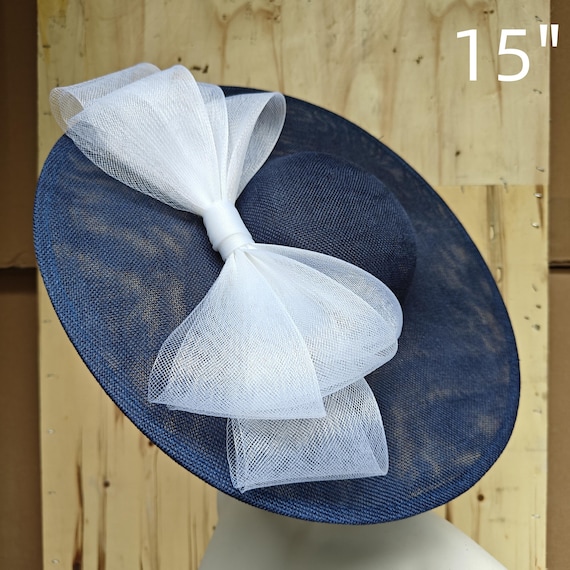 navy blue white fascinator millinery burlesque hatinator wedding hat headband party race derby ascot cosplay handmade wide brim big large