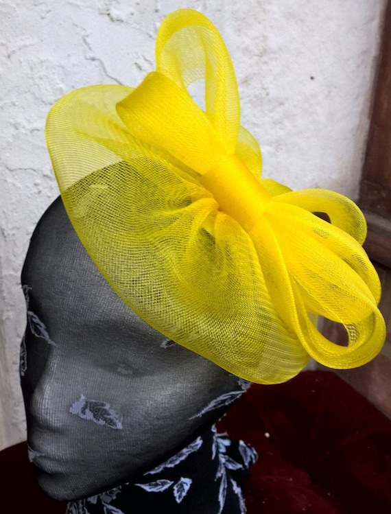 yellow feather fascinator millinery burlesque headband wedding hat hair piece