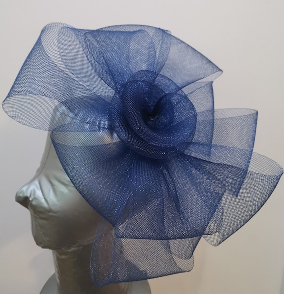 navy blue feather fascinator millinery burlesque headband wedding hat hair piece