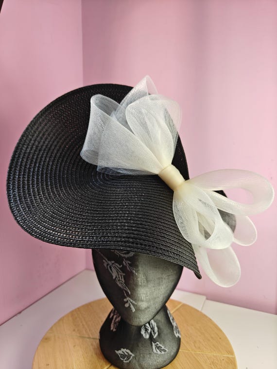 black ivory straw crinoline bow fascinator millinery burlesque wedding hat on headband royal ascot party house race cosplay Kentucky derby