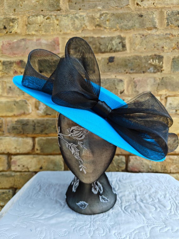 turquoise black large fascinator millinery burlesque wedding hat headband party race cosplay handmade Kentucky Derby Royal Ascot
