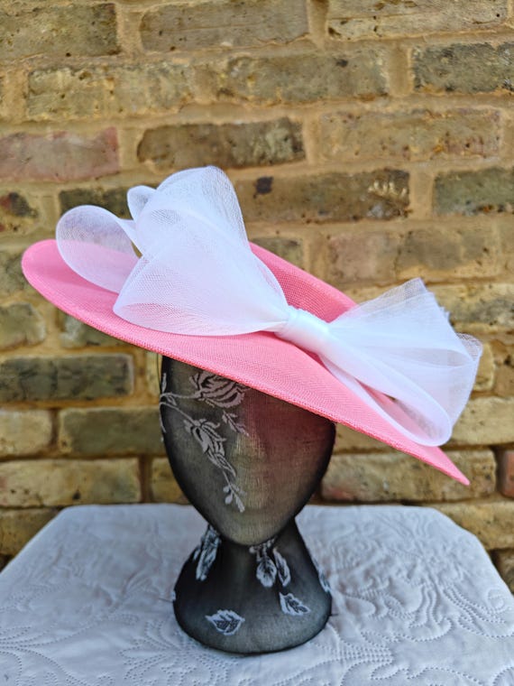 pink white large fascinator millinery burlesque wedding hat headband party race cosplay handmade Kentucky Derby Royal Ascot