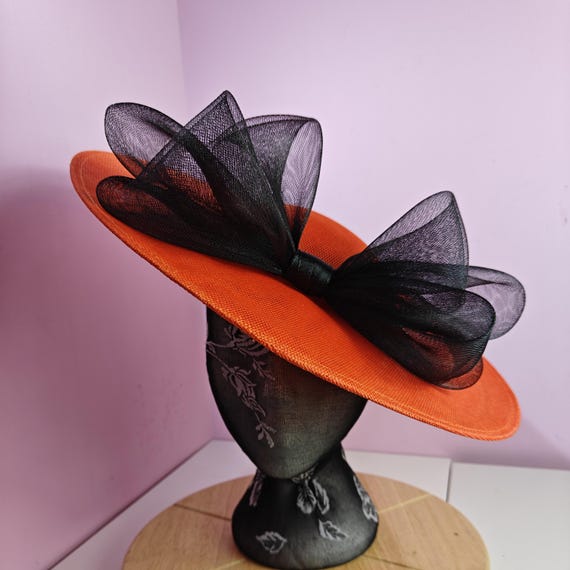 orange black large fascinator millinery burlesque wedding hat headband party race cosplay handmade Kentucky Derby Royal Ascot