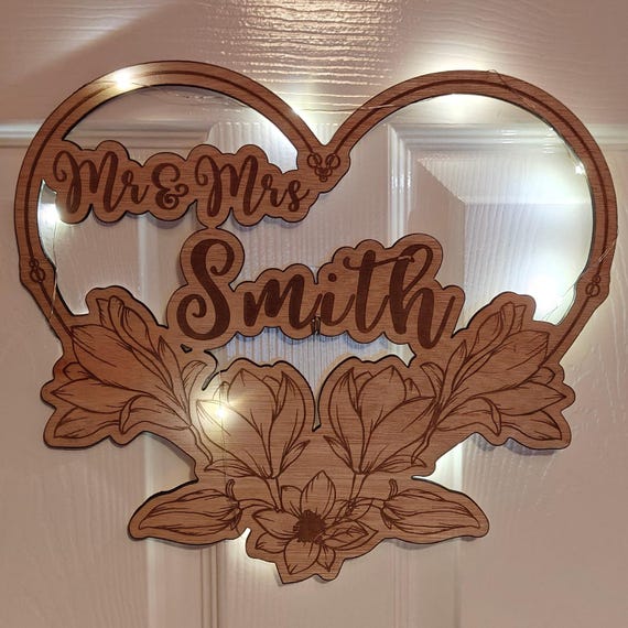 custom made personalised bespoke laser cut engraved wood picture photo name word wall door plaque letter number sign logo design fairy light