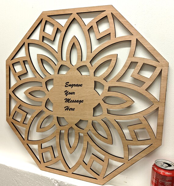 550mm personalised name message wooden mandala pattern hexagon wall door decoration picture laser cut engraved home art wedding wood sign