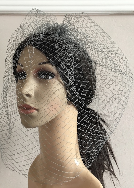 light grey french veil veiling fascinator millinery burlesque hair clip hen party bridal ascot race fancy dress wedding British hat
