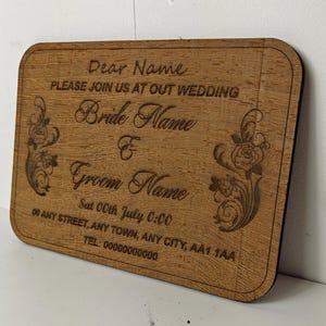 Op maat gemaakte gepersonaliseerde echt harde massief wengéhout lasergravure plaque kaart huwelijksuitnodiging valentijn verjaardag kerstcadeau