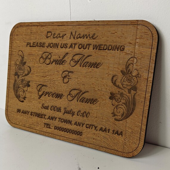 Custom made personalised real hard solid wenge wood laser engraving plaque card wedding invitation valentine anniversary Christmas gift