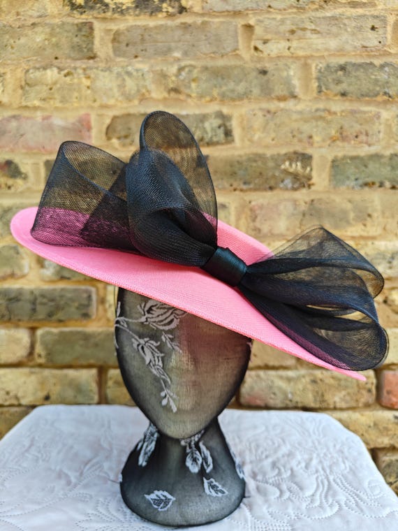 pink black large fascinator millinery burlesque wedding hat headband party race cosplay handmade Kentucky Derby Royal Ascot
