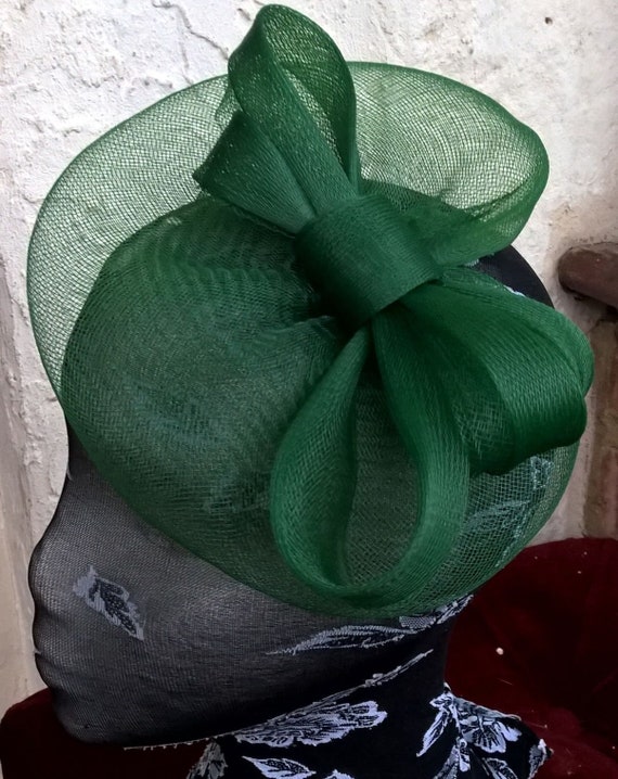 green feather fascinator millinery burlesque headband wedding hat hair piece
