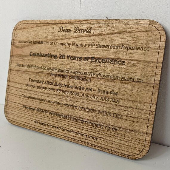 Custom made personalised real hard solid chinaberry wood laser engraving plaque card wedding invitation valentine anniversary Christmas gift
