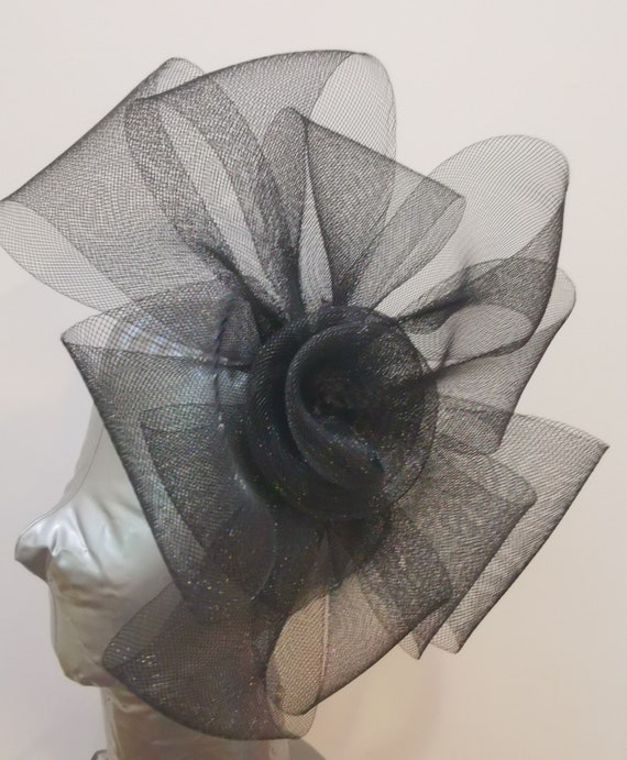 black feather fascinator millinery burlesque headband wedding hat hair piece