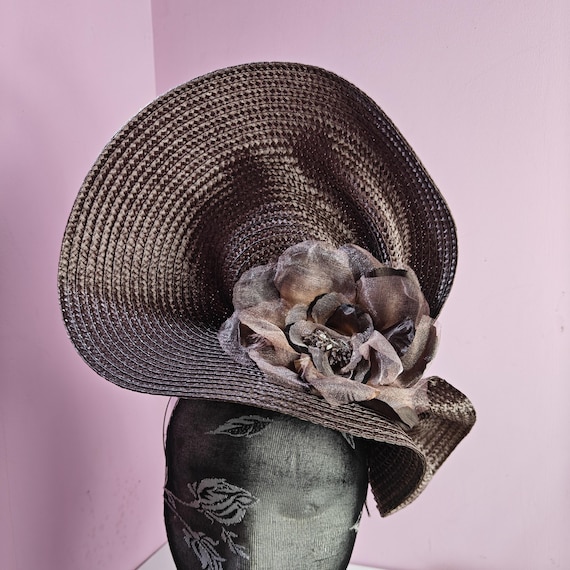 brown large straw fascinator millinery burlesque wedding hat headband party race cosplay handmade Kentucky Derby Royal Ascot