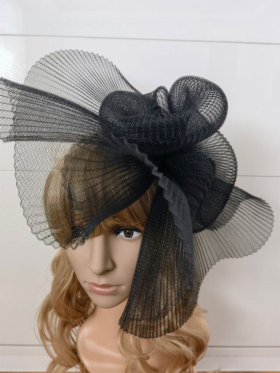 black feather fascinator millinery burlesque headband wedding hat hair piece