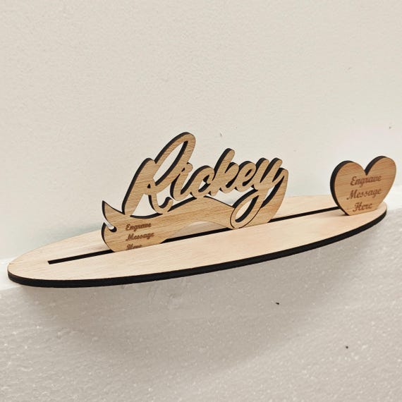 Personalised custom made laser cut engraved wood wooden letter name word number desk table stand plaque sign logo design office home wedding