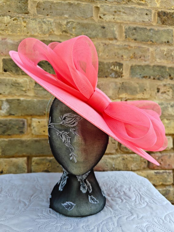 coral pink large fascinator millinery burlesque wedding hat headband party race cosplay handmade Kentucky Derby Royal Ascot