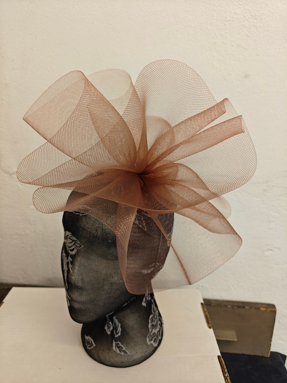 light pale caramel toffee brown  crin fascinator millinery burlesque headband wedding hat hair piece