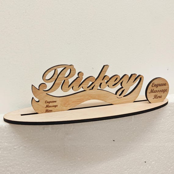 Personalised custom made laser cut engraved wood wooden letter name word number desk table stand plaque sign logo design office home wedding