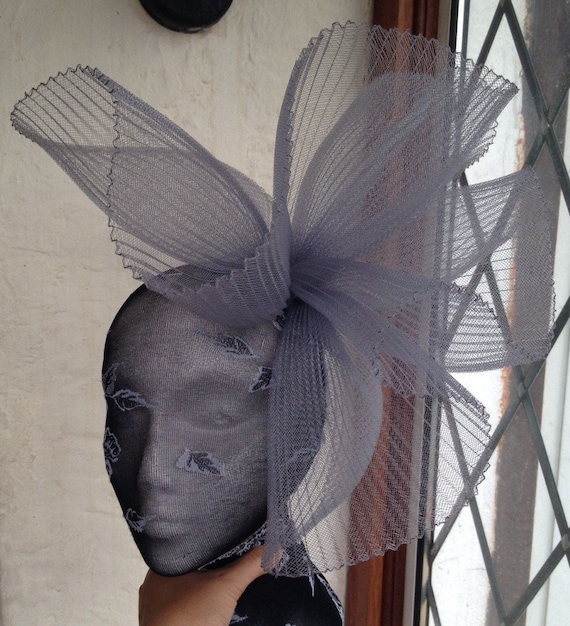 grey feather fascinator millinery burlesque headband wedding hat hair piece